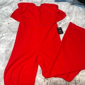 Lulus red strapless jumpsuit